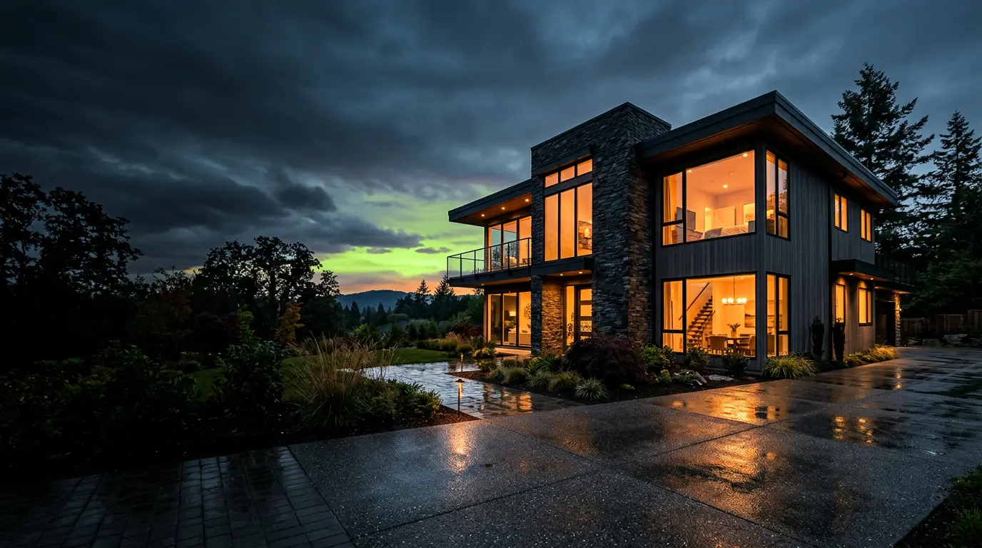Modern investment property at dusk
